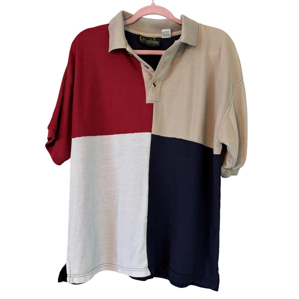 Crossbow Polo Shirt Mens XL Multi Colorblock Vintage 90s Pique Knit Short Sleeve